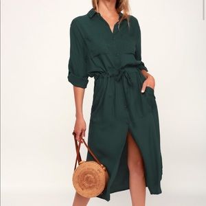 Brewer forest green midi shirt dress